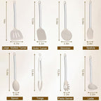 8 Pieces Kitchen Utensils Set, Vayvnt Heat Resistant Silicone Cooking Utensils Set for Non-Stick Cookware, Stainless Steel Handle, Kitchen Gadgets Includes Large Spatula Tongs, Dishwasher Safe, Khaki
