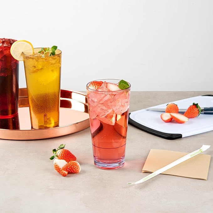 Restaurantware-Bev Tek 20 Ounce Clear Drinking Glasses, 10 Heavy-Duty Plastic Highball Glasses - Dishwashable, Stackable, Clear Plastic Cooler Glasses, For Serving Drinks At Catered Events