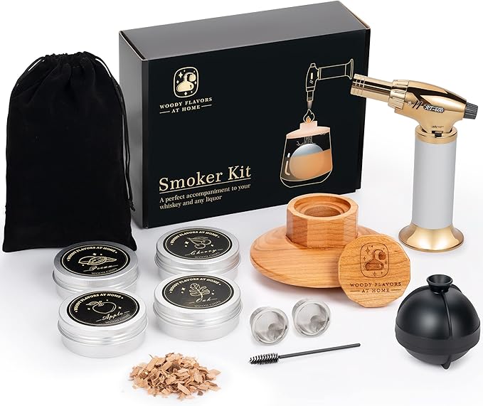 Cocktail Smoker Kit – Drink Smoker Bartender Kit with Torch, Sphere Ice Molds, Aromatic Wood Chips – Professional Bourbon Smoker Kit for Cocktails, Whiskey. No Butane (STD)