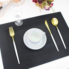 PIGCHCY Placemats Set of 12 Washable Durable Place Mats Vinyl Heat Resistant Non-Slip Table Mats Indoor Outdoor (Pure Black)