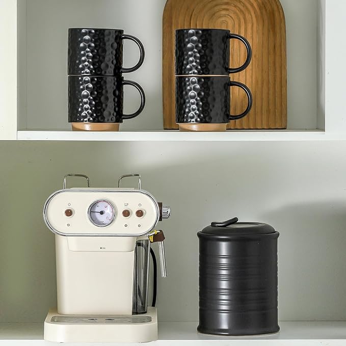 Nihow 16OZ Stackable Coffee Mug Set, Large Ceramic Coffee Mug Set of 4,Coffee Cup Set for Cappuccino/Latte/Cocoa,Dishwasher & Microwave Safe, Matte Black