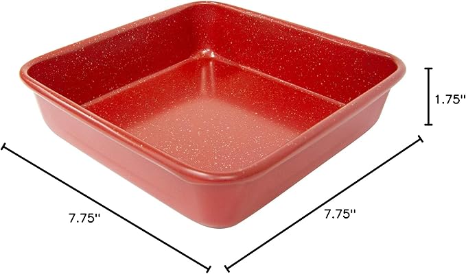 casaWare 7-Inch Toaster Oven Ultimate Series Commercial Weight Ceramic Non-Stick Coating Square Pan (Red Granite)