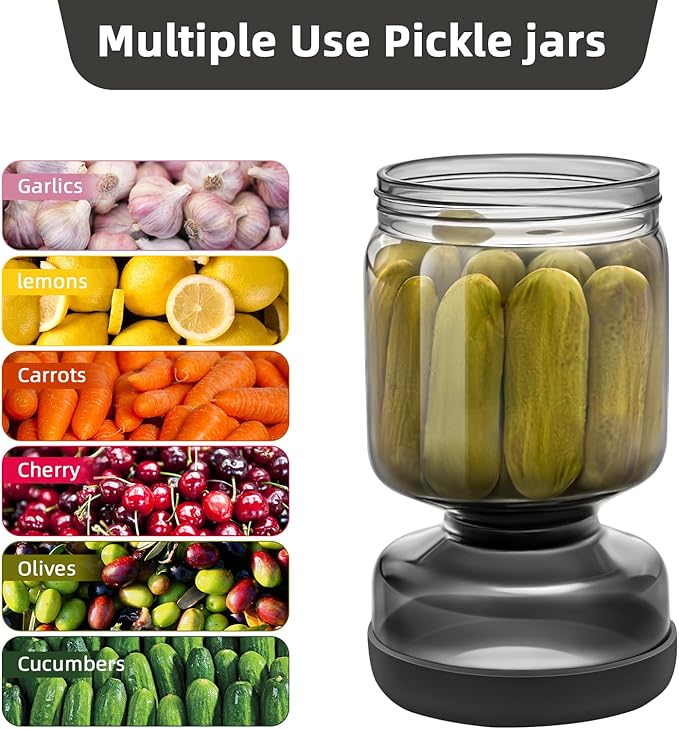 WhiteRhino Pickle Jar with Strainer Flip,34oz Pickle Container Pickle and Olive Hourglass Jar,Glass Flip Pickle Jar Juice Separator Jar with Airtight Lid for Jalapeno Gherkin