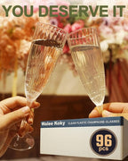 Clear Plastic Champagne Flutes, 96 PCS Disposable Reusable Cocktail Cups for Home Daily Life Party Birthday Wedding Toasting Drinking Champagne (6 oz)