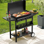 3 Burner BBQ Gas Griddle with Hood, 25.6 Inch Stainless Steel Portable Detachable Propane Griddle, 45,000 BTU Flat Top Barbecue Grill with Side Shelves for Camping