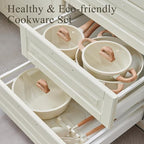 22 Pcs Pots and Pans Set Non Stick Non-Toxic Ceramic Kitchen Cookware Sets Nonstick Pot&Pan With Lid Cream White Granite Induction Compatible with Glass Lids Crepe