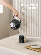 Toptier Teapot with Removable Infuser, Cast Iron Tea Kettle Stovetop Safe, Solid Geometry Ball Design Tea Pot Coated with Enameled Interior for 32 Ounce (950 ml), Morning Glory