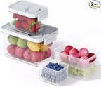 vacane 2 Pack Produce Saver with lids & Colanders, Clear Fruit Containers for Fridge Dishwasher Safe Berry Containers, BPA-Free Lettuce Keeper, Keep Vegetable Food Fresh