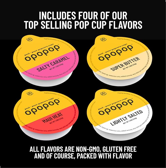 Opopop Microwave Popcorn - Variety 4-Pack Gourmet Popcorn Kit, Collapsible Silicone Popcorn Popper, Popcorn Maker, Gluten Free Snacks Variety Pack, BPA-Free and Dishwasher Safe (New Flavors)