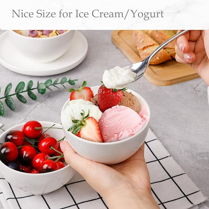 NUTRIUPS 10oz Ice Cream Bowl, 4.3in Small Ceramic Bowls for Dessert Snack Rice Side Dishes, White Dip Bowl, Set of 8