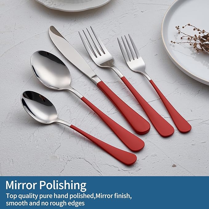 Red Silverware Set 20 Piece 18/0 Stainless Steel Flatware Red Handle Cutlery Set Service for 4 Fork Knife Spoon Set Mirror Finish Dishwasher Safe