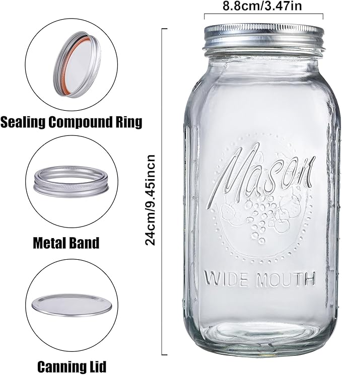WELLIFE 3 Pack 64oz Wide Mouth Mason Jars,Half Gallon Mason Jar for Pickling, Canning, Fermenting and Food Storage, Microwave & Dishwasher Safe