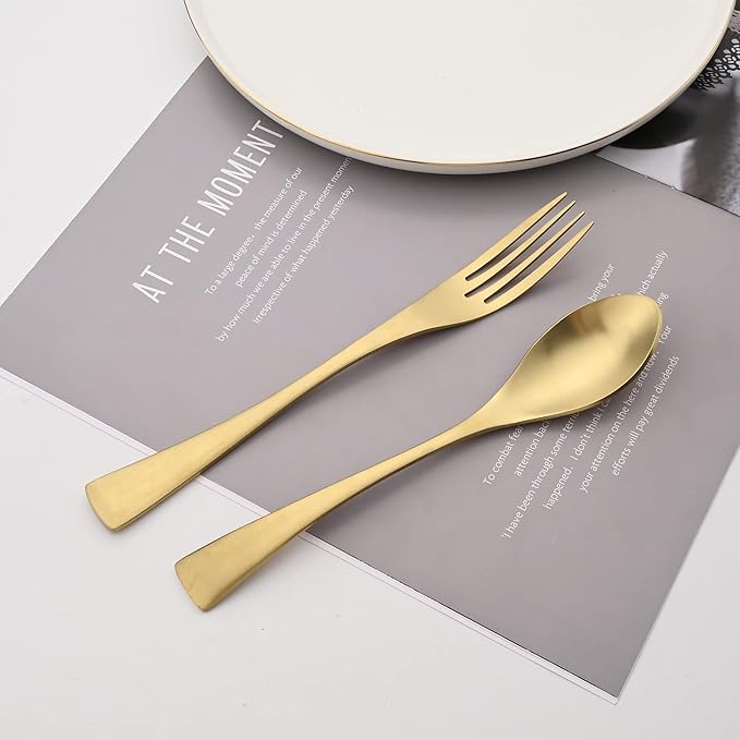 Luxury 18/10 Stainless Steel Matte Champagne gold Cutlery Flatware Set - Utensil Set Steak Spoons and Forks Knife Silverware Set,Service for 4 (24-Piece)