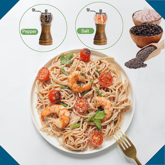 Pepper Mill Set, Manual Pepper Mills, Classical Hand Shake Wooden Pepper Grinder Set or Salt Grinder, Salt Mills Ceramic Blades Metal Handle, Enjoy Fresh Ground spices (Antique 1pcs-6in)