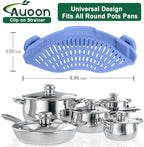 AUOON Clip on Strainer for Pots and Pans - Silicone Food Strainer for Draining Pasta, Spaghetti, Noodles, Fruits, Vegetables, Grease, Ground Beef (Blue Velvet)