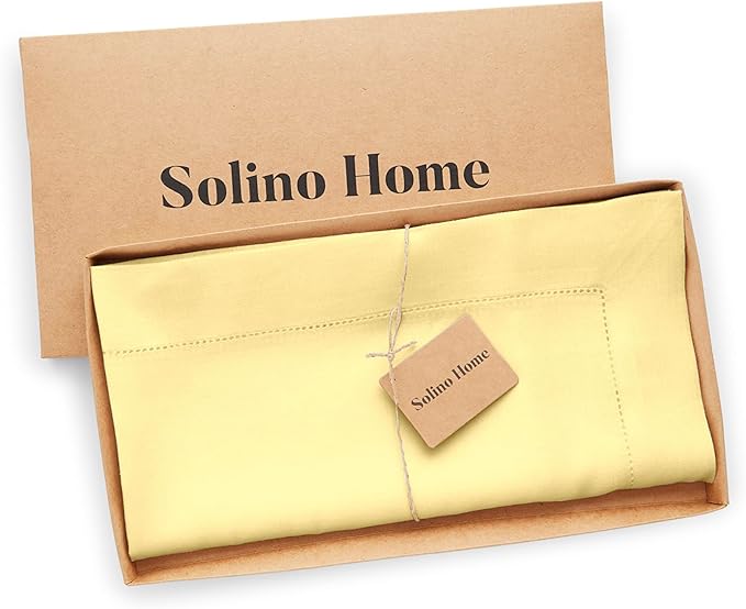 Solino Home Square Linen Tablecloth 52 x 52 Inch - 100% Pure Linen Yellow Table Throw - Classic Hemstitch, Machine Washable Table Cloth for Summer