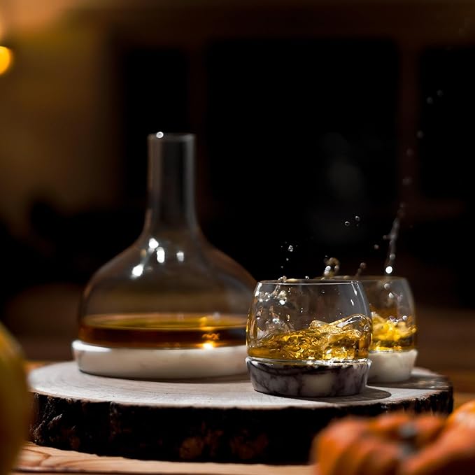 NUDE Whiskey Tumbler with Marble Base – 10.25 oz Lead-Free Crystal Whisky Rocks Glass, Handmade, Temperature-Retaining Marble Base, No Ice Needed – Luxury Bar Glass for Bourbon, Scotch & Cocktails