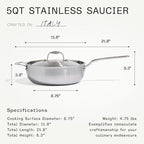 Made In Cookware - 5 Quart Stainless Steel Saucier Pan - 5 Ply Stainless Clad - Professional Cookware - Crafted in Italy - Induction Compatible