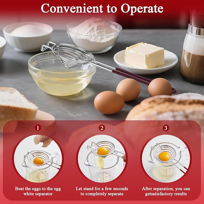 Stainless Steel Egg Separator,Egg Yolk & White Separator Tool with Long Handle,Sifting Filter Egg Divider,Kitchen Gadget for Baking Cooking
