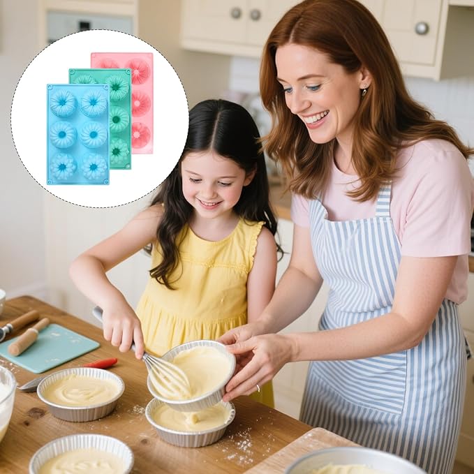 3PCS Mini Bundt Cake Pans for Baking, Non-stick 6 Cavity Silicone Bundt Cake Pan Molds, Multipurpose Molds for Cupcakes Brownies Jellies with Even Heat Transfer Feature for Home Baking(3 Styles)