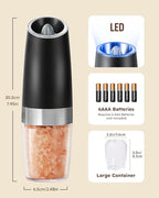 Sangcon Gravity Electric Pepper and Salt Grinder Mill Automatic Shaker Grinder with LED Light, Battery Powered Adjustable Coarseness One Hand Operation, Upgraded Larger Capacity, 1pc