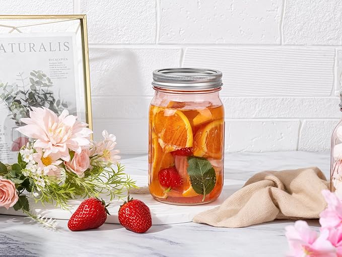 WELLIFE Pink Mason Jars 32 oz,9 Pack Wide Mouth Mason Jars for Safe Storage,Fermenting,Pickling,DIY,Crafts Decoration