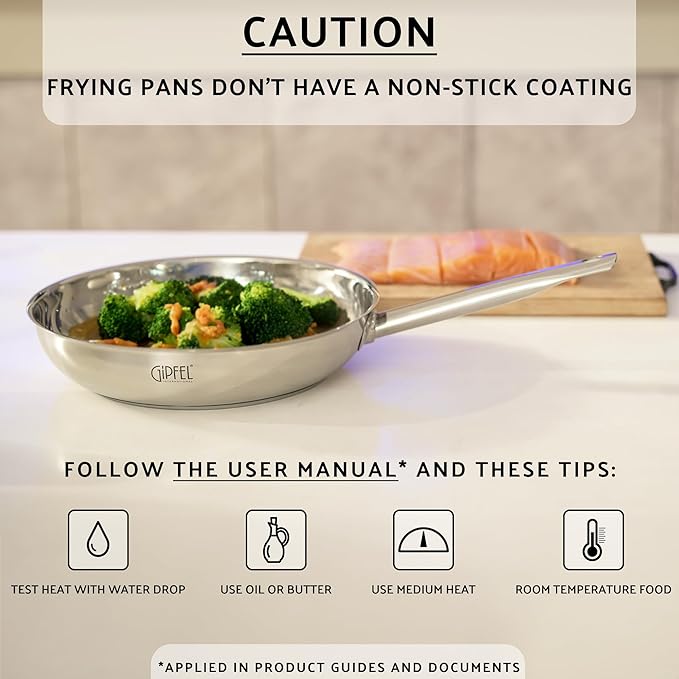 GIPFEL INTERNATIONAL - Tri Ply Stainless Steel Frying Pan Skillet Healthy Cookware - Fry Pans for Induction Gas Electric Stove & Oven Safe (10 inch)