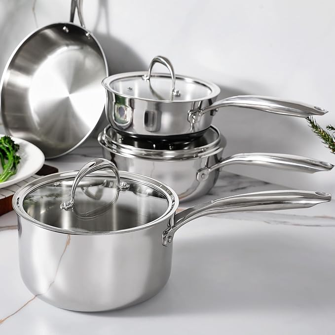 KEAWELL K3 Premium 3-Quart Tri-Ply Stainless Steel Saucepan with Lid, Induction & Oven Safe up to 600°F, Even Heating, Professional Cookware for All Stovetops (3-Qt)