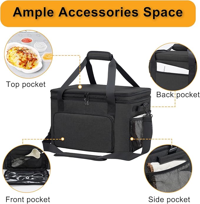 Slow Cooker Carrying Bag, Double Layer Insulated Design Slow Cooker Carrier with Removable Hard Liner and Pot Lid Fastener Fit for 6-8 Quart Crock Pot, Black