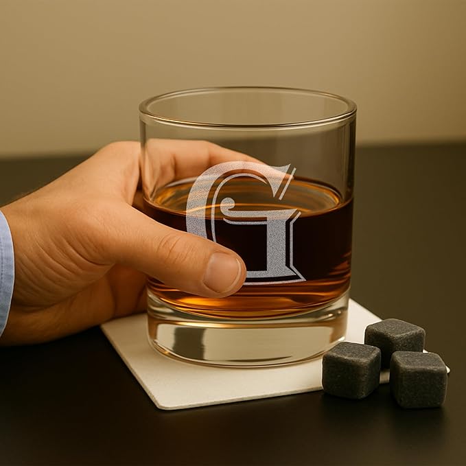 On The Rox Drinks 4 Piece Glass Set Engraved with G Monogram, 11-Ounce