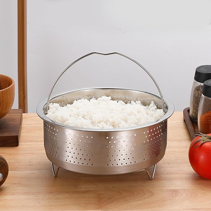 TOPINCN Steam Basket, Stainless Steel Steam Basket with Handle Sugar Removal Rice Cooker Insert Steaming Rack Steamer Cookware Steamer for Cooking (17.5cm)