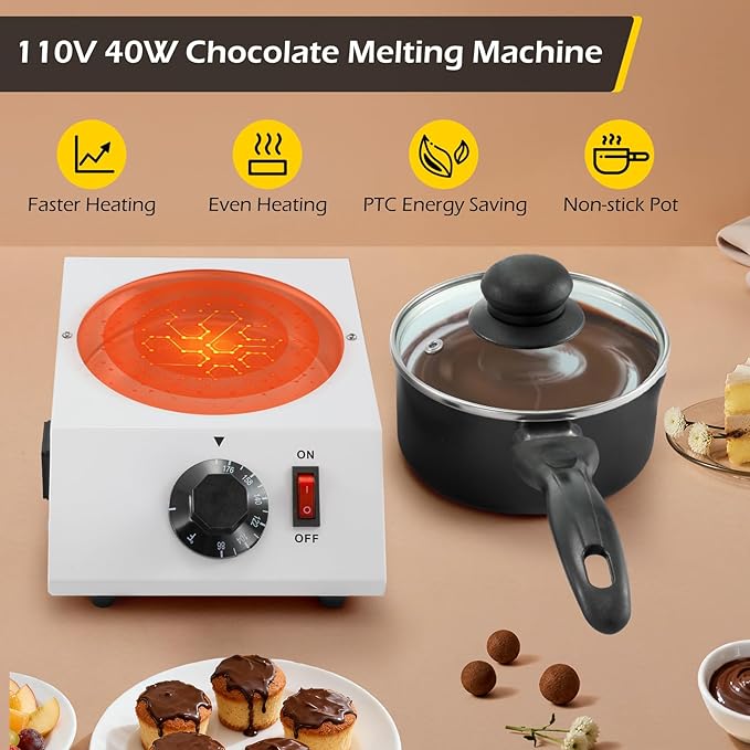 Dyna-Living Chocolate Melting Pot Chocolate Melter Pot 40W Chocolate Warmer for Melting Chocolate, Chocolate Tempering Machine for Home, Electric Chocolate Fountain Machine for Chocolate Melts