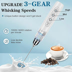 Milk Frother Handheld for Coffee, Electric Whisk 3 Speed Adjustable, Drink Mixer with Stainless 3 Whisks, Rechargeable Hand Frother Wand, Foam Maker for Latte Cappuccino Hot Chocolate Egg White