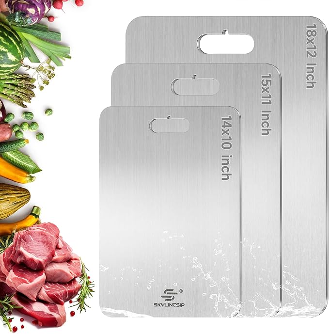 Titanium Cutting Board for Kitchen, No Toxic Double Sided Pure Titanium Cutting Boards for Kitchen, Easy to Clean, Meat, Fruit, Vegetables Chopping Board (15''L x 11''W)