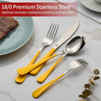 20-Piece Yellow Silverware Set 18/0 Stainless Steel Flatware Yellow Handle Cutlery Set Service for 4 Dinner Knives Forks Spoons Set Mirror Finish Dishwasher Safe