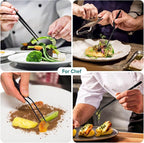 Kitchen Tweezer Tongs Set,6 Pcs Kitchen Tweezers,8" Cooking Tweezers Set,Stainless-Steel Food Chef Culinary Tweezers Tongs for Baking Decorating Feeding Plating,Black