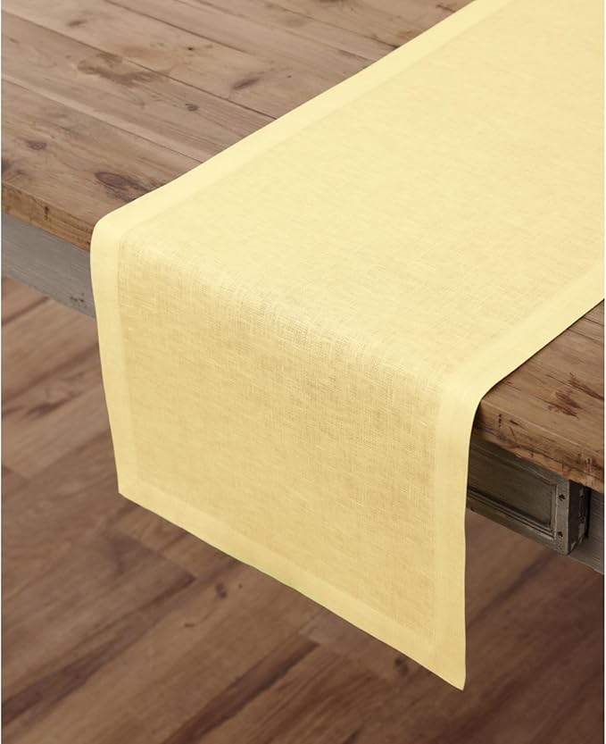 Solino Home Linen Yellow Table Runner 120 Inches Long - 100% Pure Linen 14 x 120 Inch Table Runner for Summer - Fete