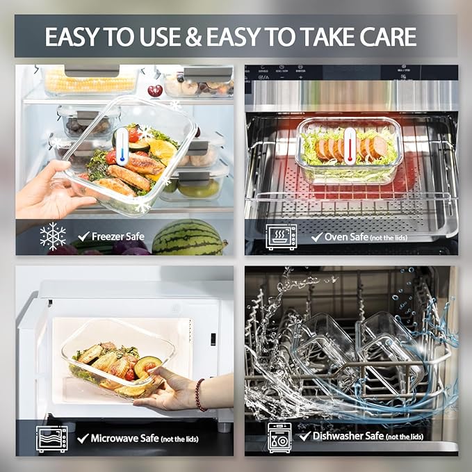 GC GENICOOK [10-Pack Glass Meal Prep Containers with Lids, Food Storage Containers with Snap Locking Lids, Airtight Lunch Containers, Microwave, Oven, Freezer and Dishwasher