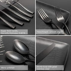 Silverware Set Black Flatware Set Hammered Cutlery Set Stainless Steel Mirror Finished Hand Forged 40 Pieces Service for 8 Home Event Use Wedding Housewarming Gift