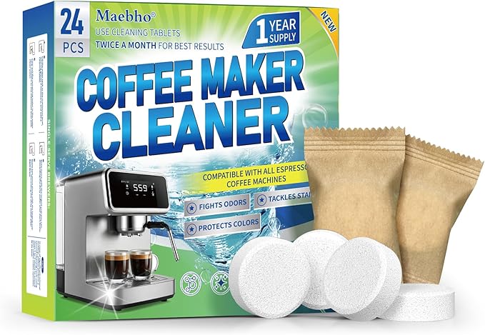 Coffee Maker Cleaner & Descaler Tablets - 24 PCS Uses for Keurig, Ninja, Breville, Delonghi, Miele, Jura and More, Coffee Machine Claening Tablets Removes Limescale -1Year Supply
