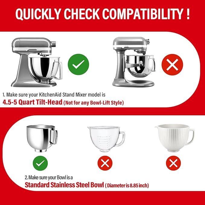 Pouring Shield for KitchenAid Tilt Head 4.5-5 QT (for Stainless Steel Bowls Only), for Kitchen aid Accessories and Attachments, Fully Enclosed Foldable Lid Mixer Bowl Cover, Not For Bowl Lift (Gray)