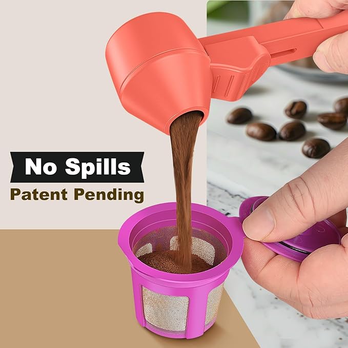 Coffee Scoop & Funnel for Reusable K Cup Refillable Coffee Pods, Coffee Measuring Spoon 2 Tablespoon Capacity, Scoop with Funnel for Ground Coffee, Protein Powder, Tea (Orange, 2 Pack)