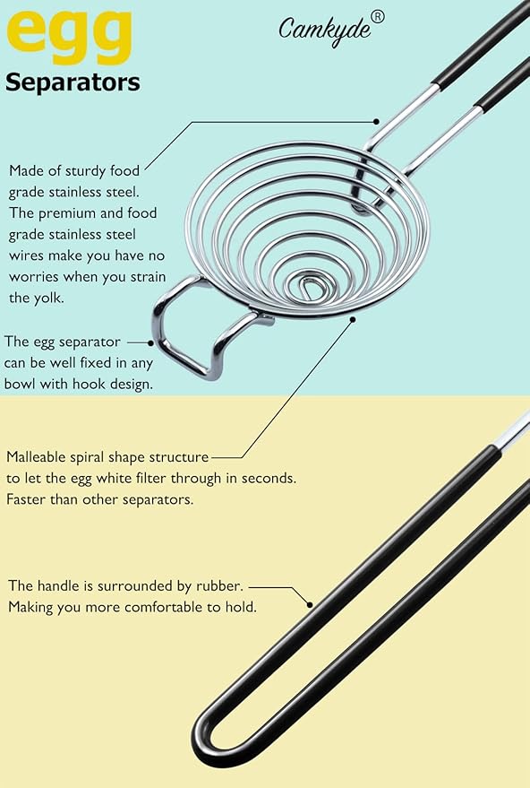 CAMKYDE Egg Separator Food Grade Stainless Steel Egg Yolk White Separation Tool, Set of 2 (Black)