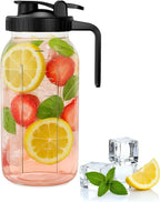 64oz Mason Jar Pitcher - Airtight & Leakproof Glass Pitchers with Handle and Lid, Perfect for Breastmilk, Cold Brew and Sun Tea for Outside,2 Quart Mason Jar with Pour Spout Lid,1/2 Gallon Water Jug