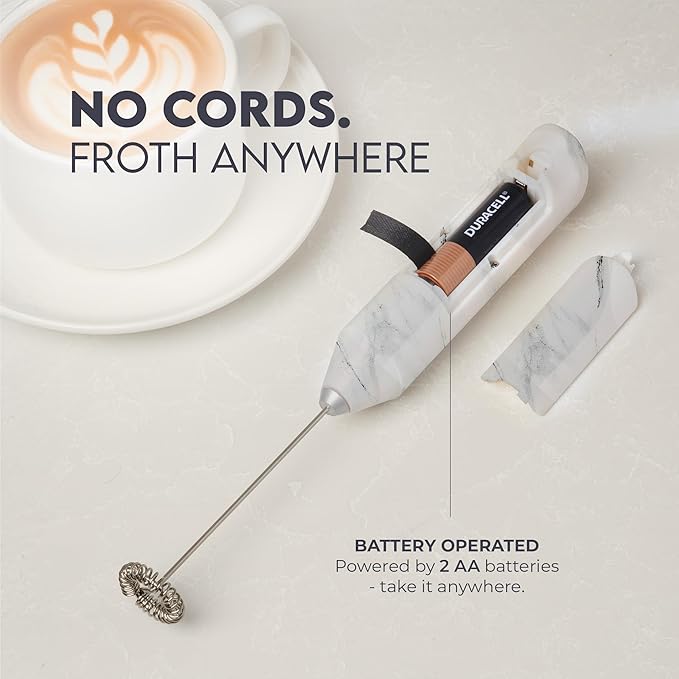 Zulay Kitchen Milk Frother Handheld with 2 Duracell AA Batteries – Electric Drink Mixer for Coffee, Lattes, Cappuccinos, Matcha & Hot Chocolate – Portable Foam Maker & Coffee Bar Accessory