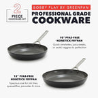GreenPan x Bobby Flay 10” & 12” Hard Anodized Ceramic Nonstick Frying Pan Set, PFAS-Free, Induction Compatible Skillets, Oven & Broiler Safe to 600˚F, Dishwasher Safe, Black