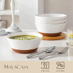 MALACASA Soup Bowls, Ceramic Salad Bowls Set of 4, 35oz Ceramic Bowls for Ramen, Cereal, Fruit and Pho, Microwave & Dishwasher Safe, Speckled Deep Bowls, Vanilla White & Brown