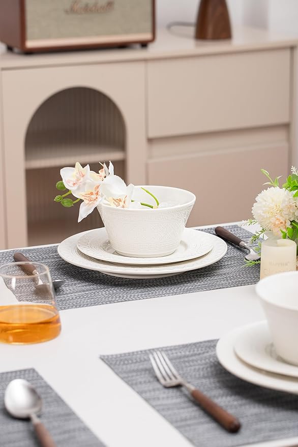 12-Piece Ceramic Dinnerware Set for 4 – Ceramic Plate and Bowel sets, Made by Kolin, Annealing, High Porosity and Density, Dense and Translucence (White)