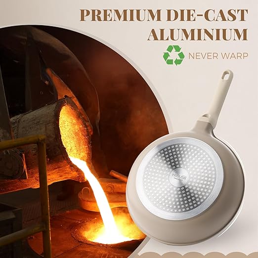Nonstick Frying Pan, 8/10/12 Inch Skillet with Stay Cool Handle, Stain/Scratch/Crack Proof, Induction Compatible & Oven Safe, Dishwasher Safe, PTFE & PFOA Free (8 Inch, Natural Linen)