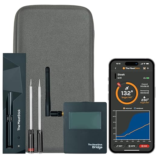 MeatStick WiFi Bridge Set | 2-Probe Package | Smart Wireless Meat Thermometer | Unlimited Range Digital Food Probe with Bluetooth | for Smoking, Grilling, BBQ, Air Fryer, Deep Frying, Oven, Rotisserie